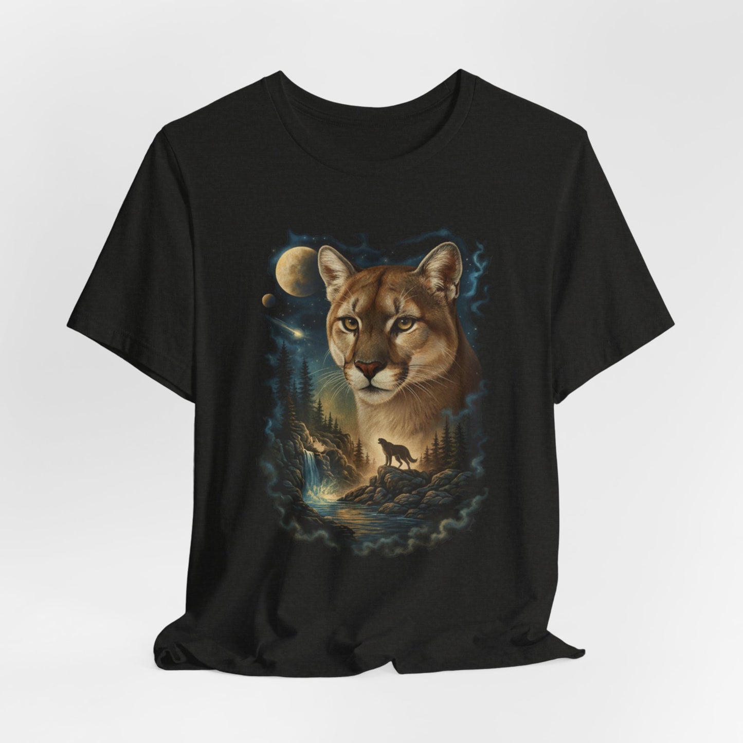 Mystic Mountain Lion Graphic Tee – Spiritual Wild Cat Shirt