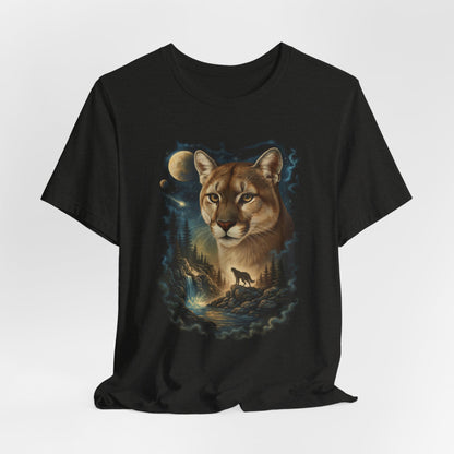 Mystic Mountain Lion Graphic Tee – Spiritual Wild Cat Shirt