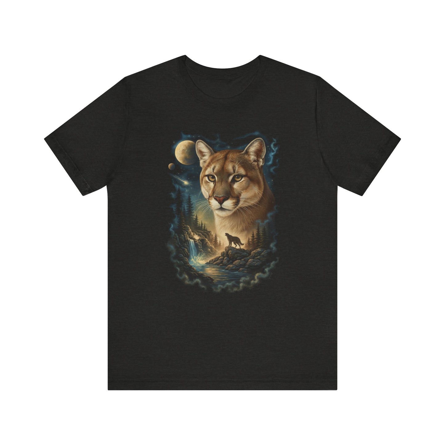 Mystic Mountain Lion Graphic Tee – Spiritual Wild Cat Shirt